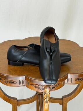 NIB All Black Nu Dance Flat Black Square Toe Loafer Shoe #0368 EU 39